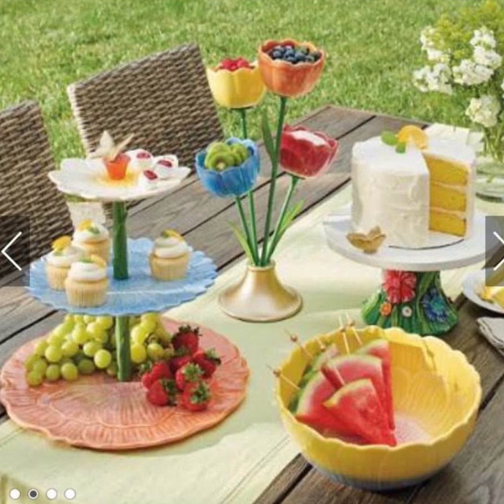 Tulip Dip Veggie Snack Bowl Stand Grandin Road Metal Glass Bowl InsertsOrig $249
